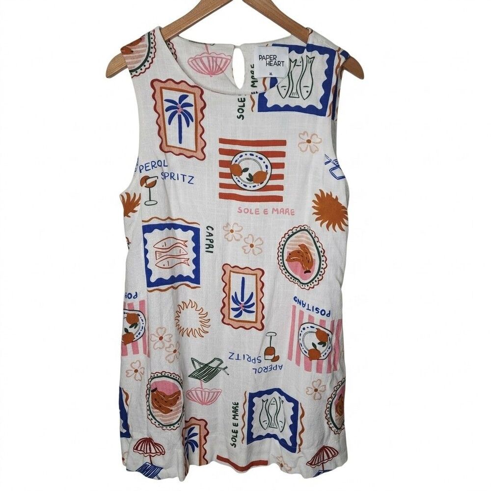 Paper Heart Mediterranean Aperol Spritz Linen Blend Mini Dress Womens XL Viral - Picture 2 of 13